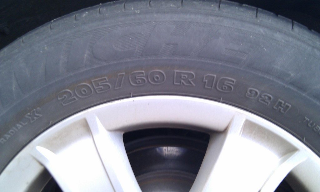 Close-up of a Michelin tire with the specifications