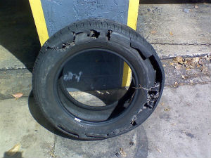 a blown out tire